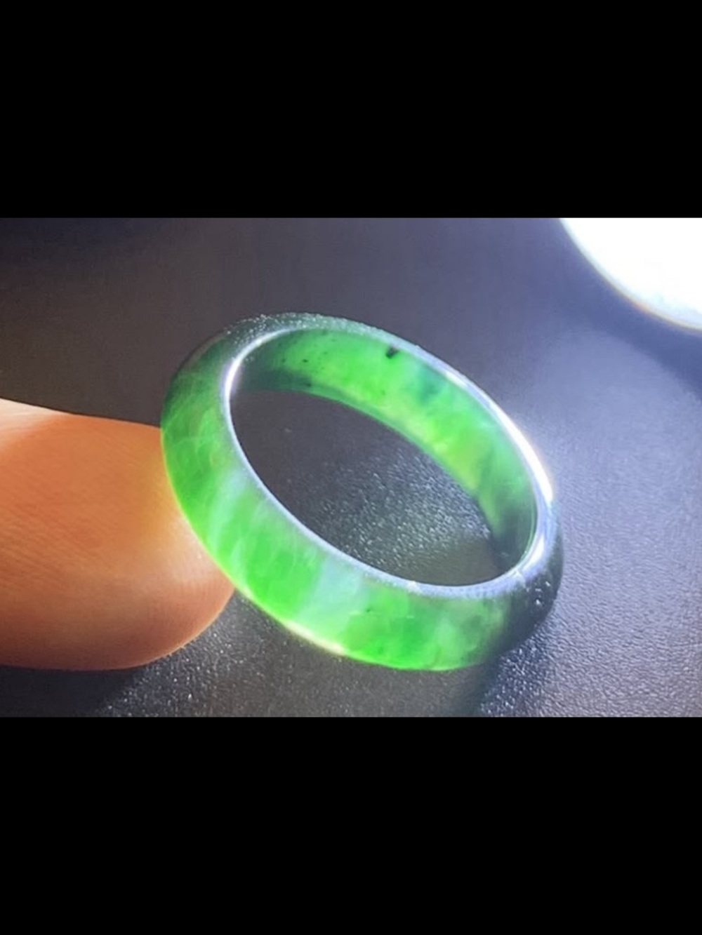 Dark green jewelry certificate jadeite jade luck round circle thin ring size7